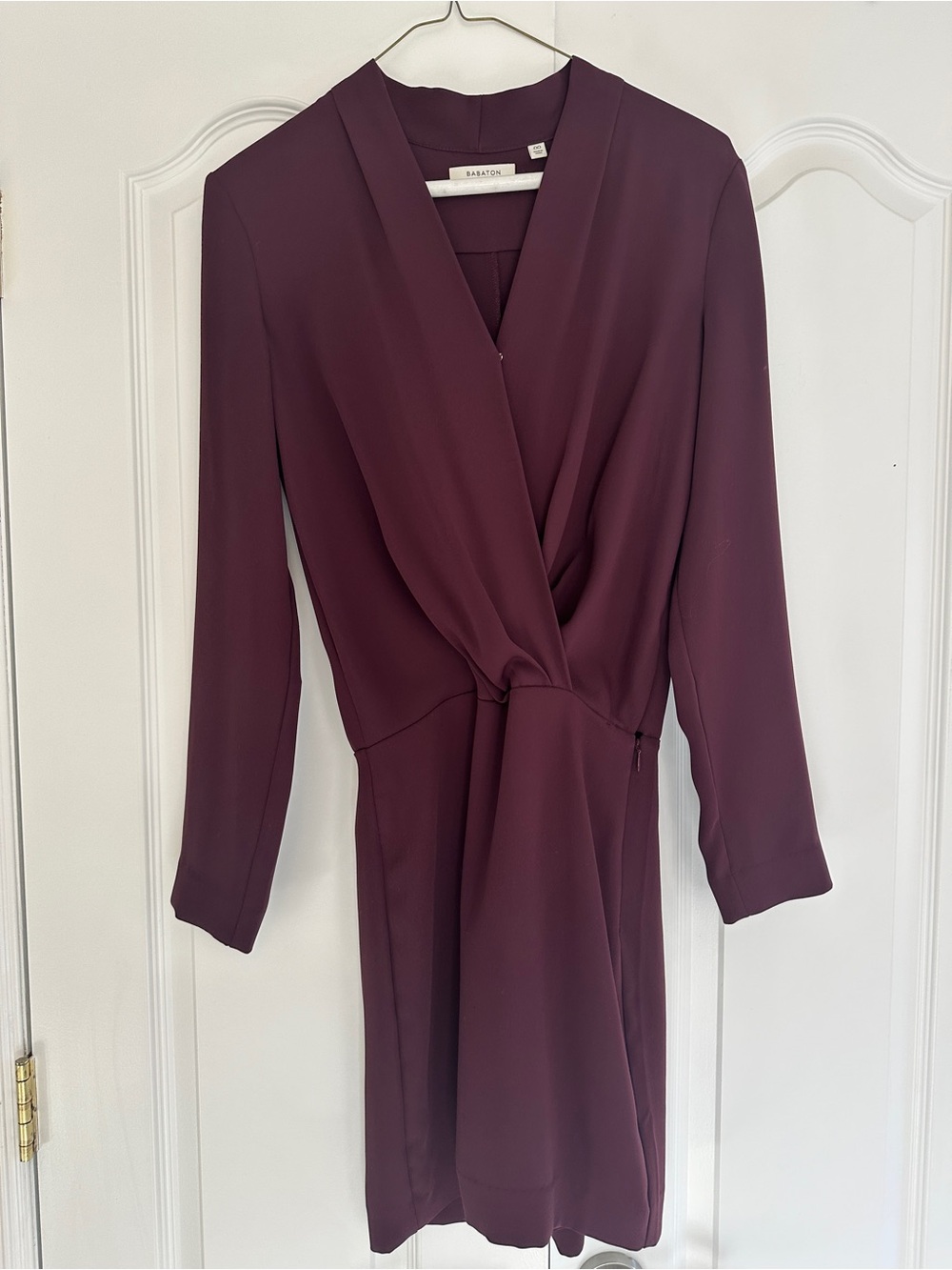 Babaton Long-Sleeve Faux-Wrap Dress in Plum